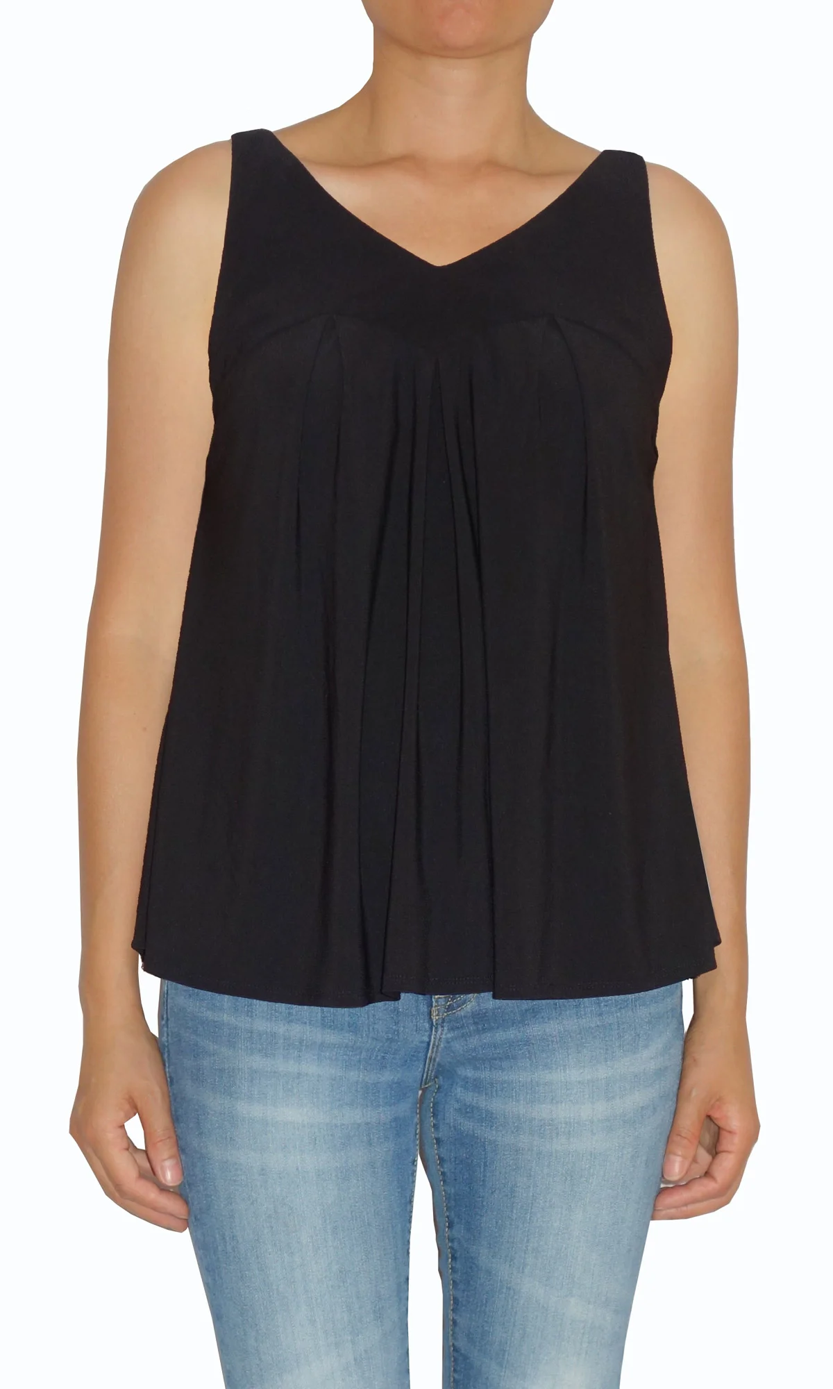 Black Pleated V-Neck Jersey Top