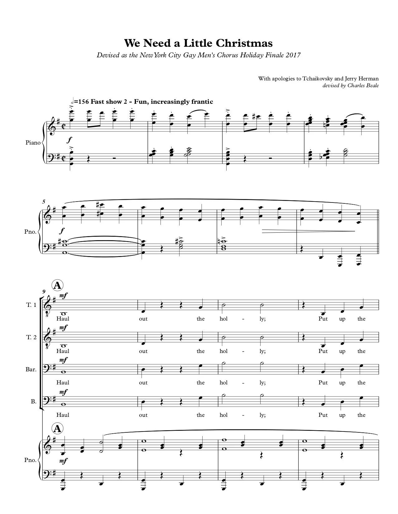 We Need A Little Christmas (upbeat)  - TTBB (SMP)