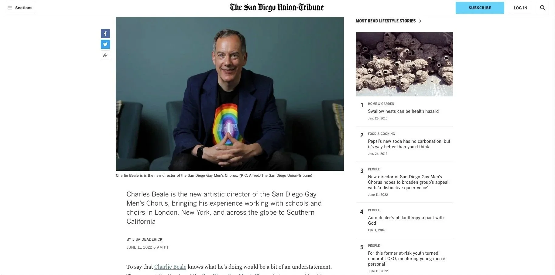 Interview in the San Diego Union Tribune