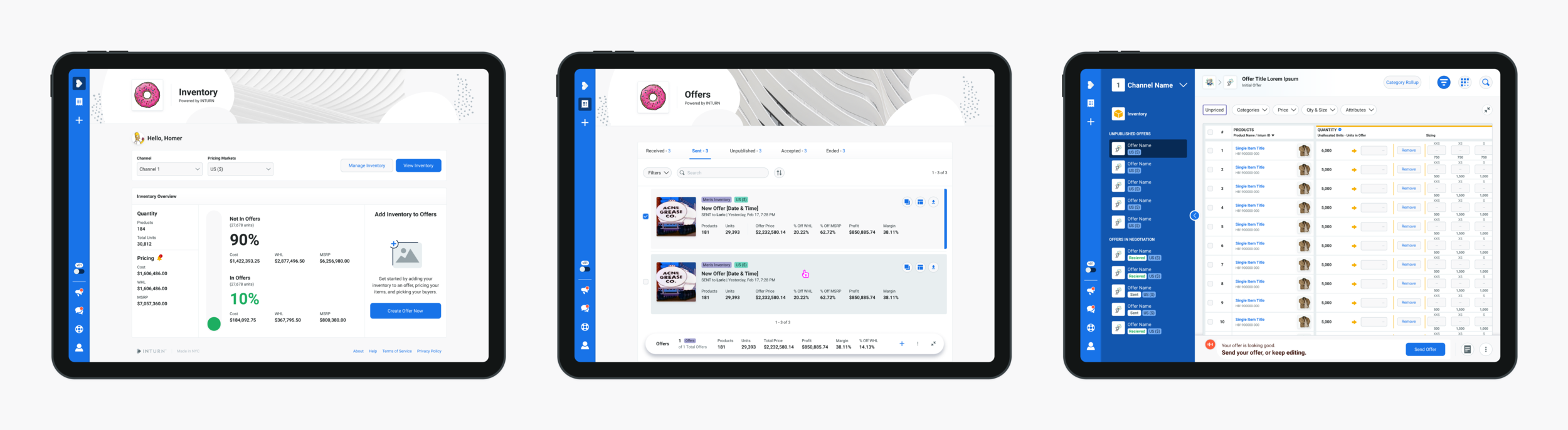 iPad - Dashboard | iPad - Offers Landing | iPad - Negotiation Linesheet