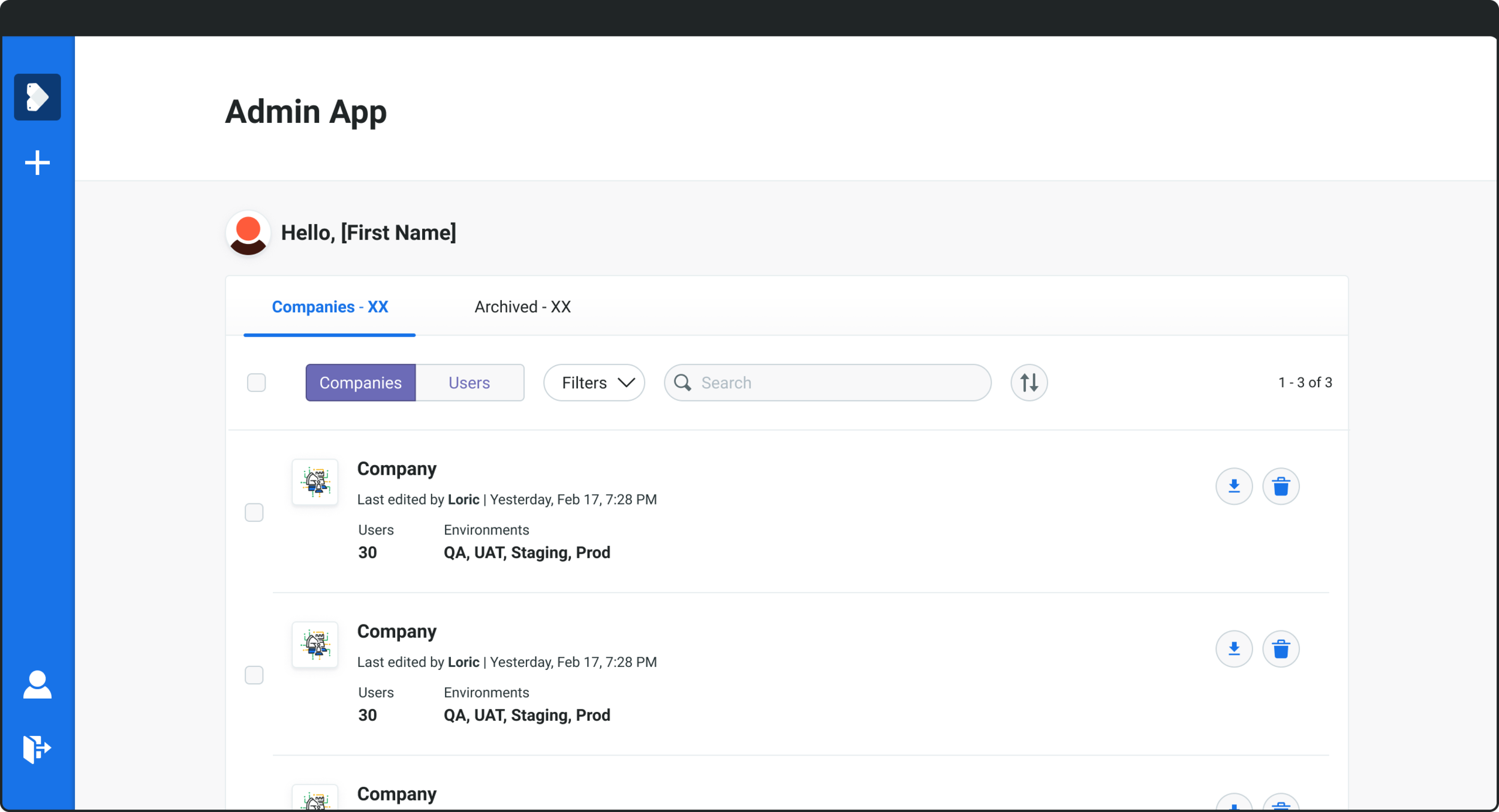 Admin App Dashboard