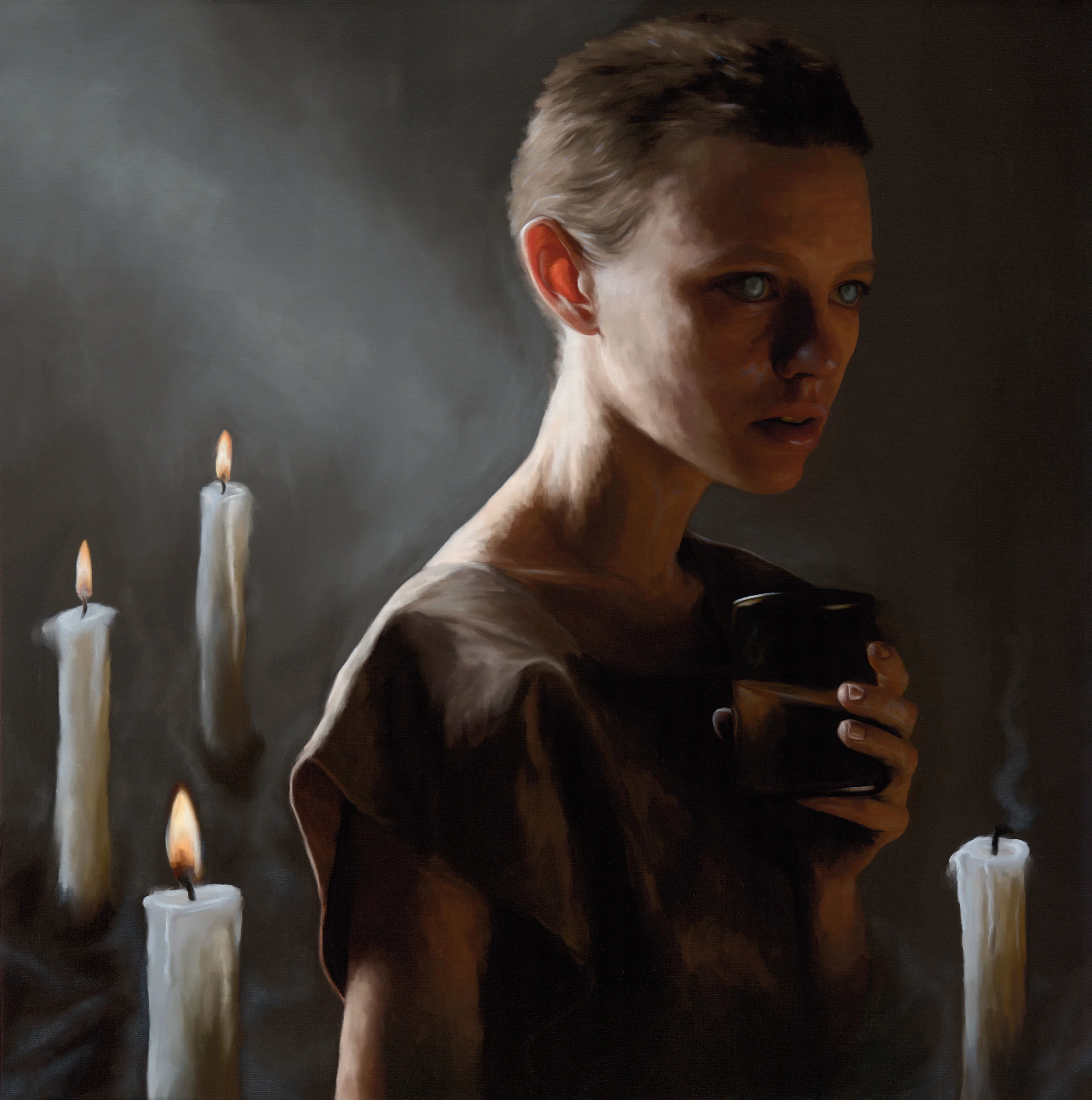 Milkblind , 22" x 22", oil and giclée on canvas, 2014.
