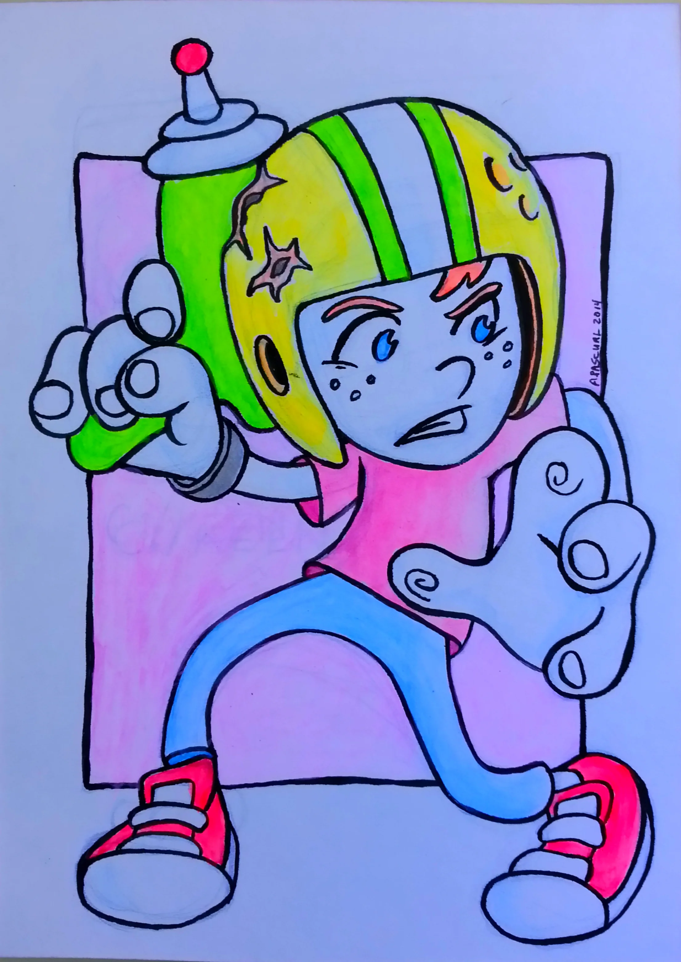 "Commander Keen" - 5" x 7" acrylic & ink on matteboard
