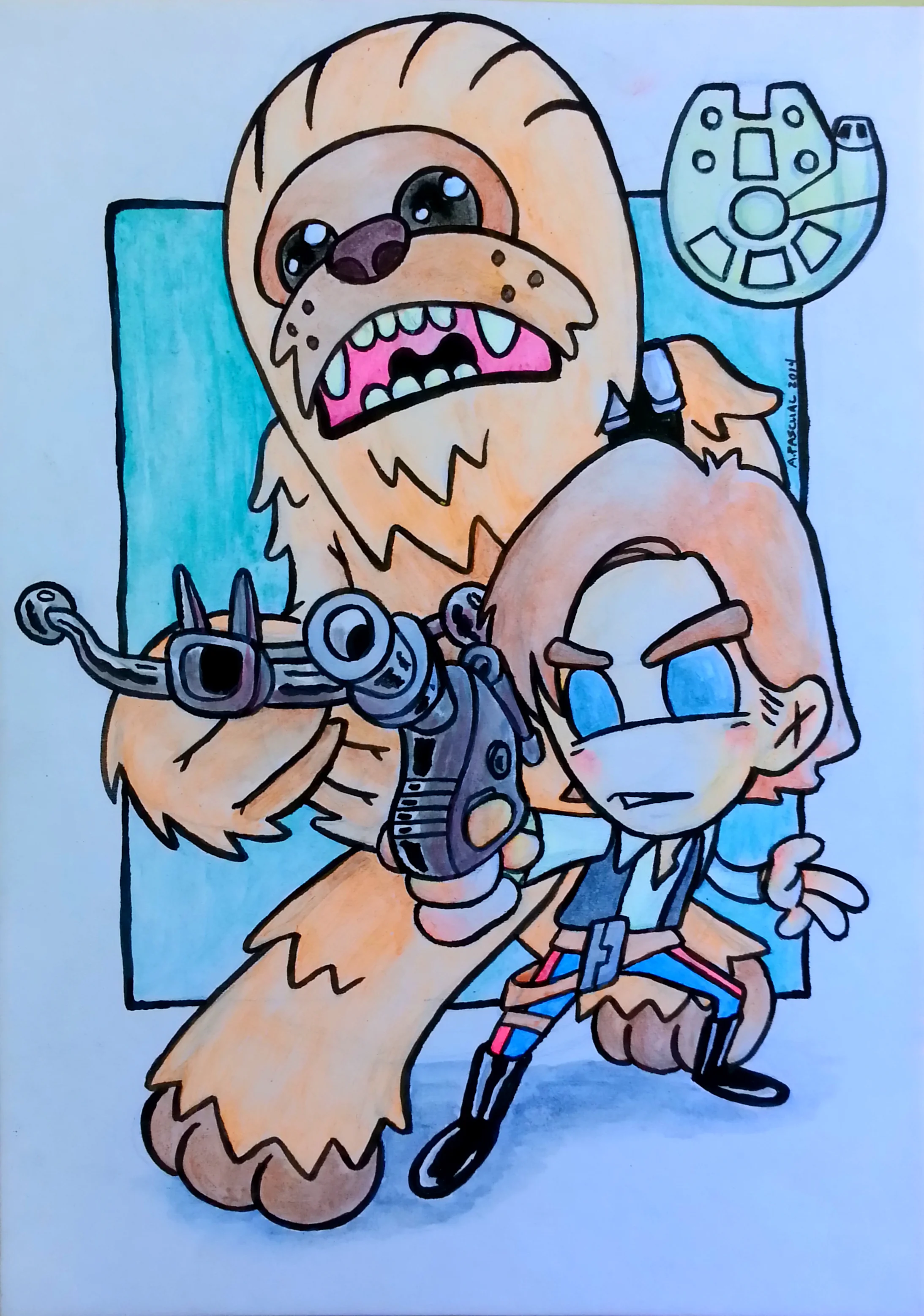 "Han & Chewie BFFs" - 5" x 7" acrylic & ink on matteboard