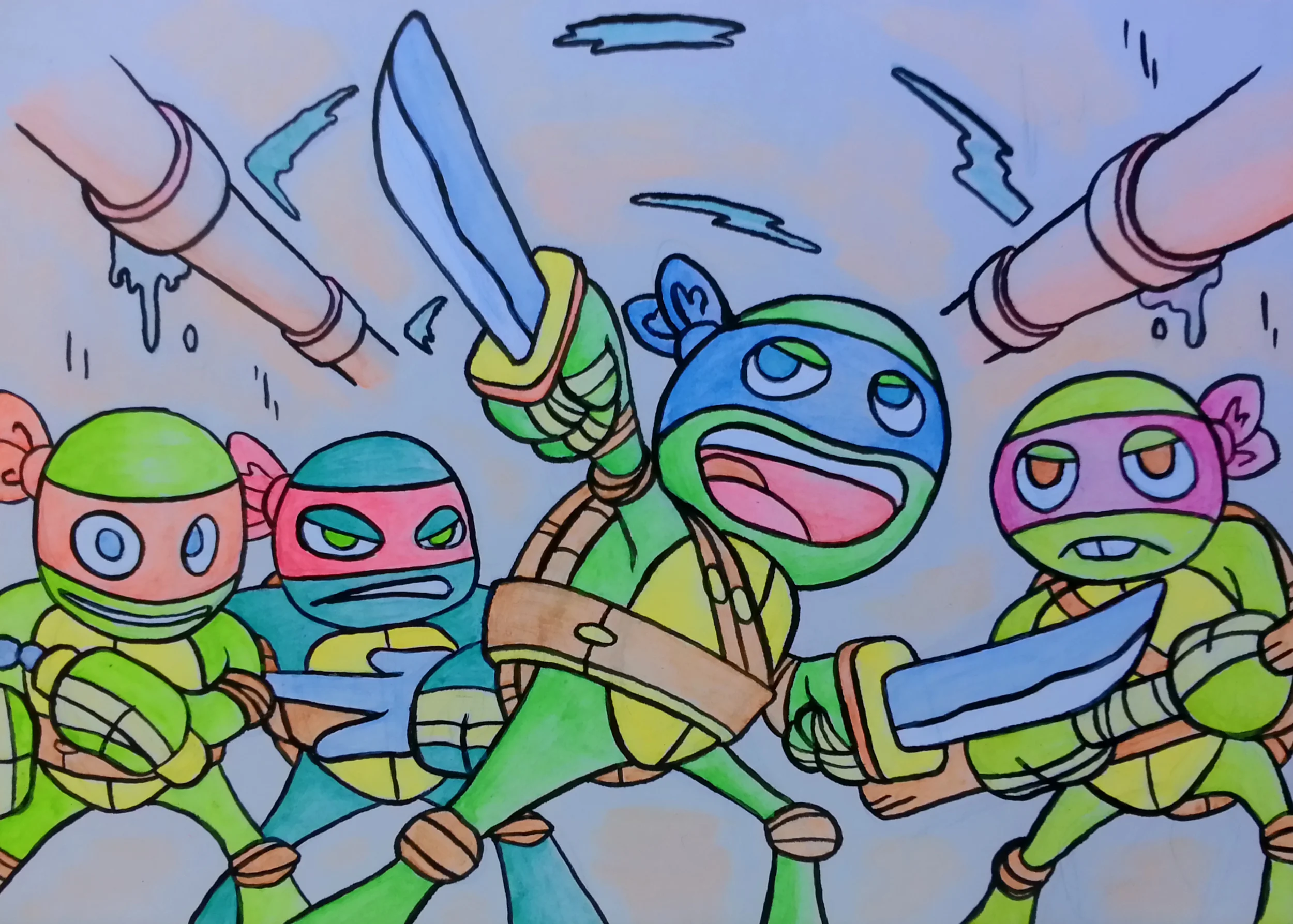 "Leonardo Leads" 5" x 7" acrylic & ink on matteboard