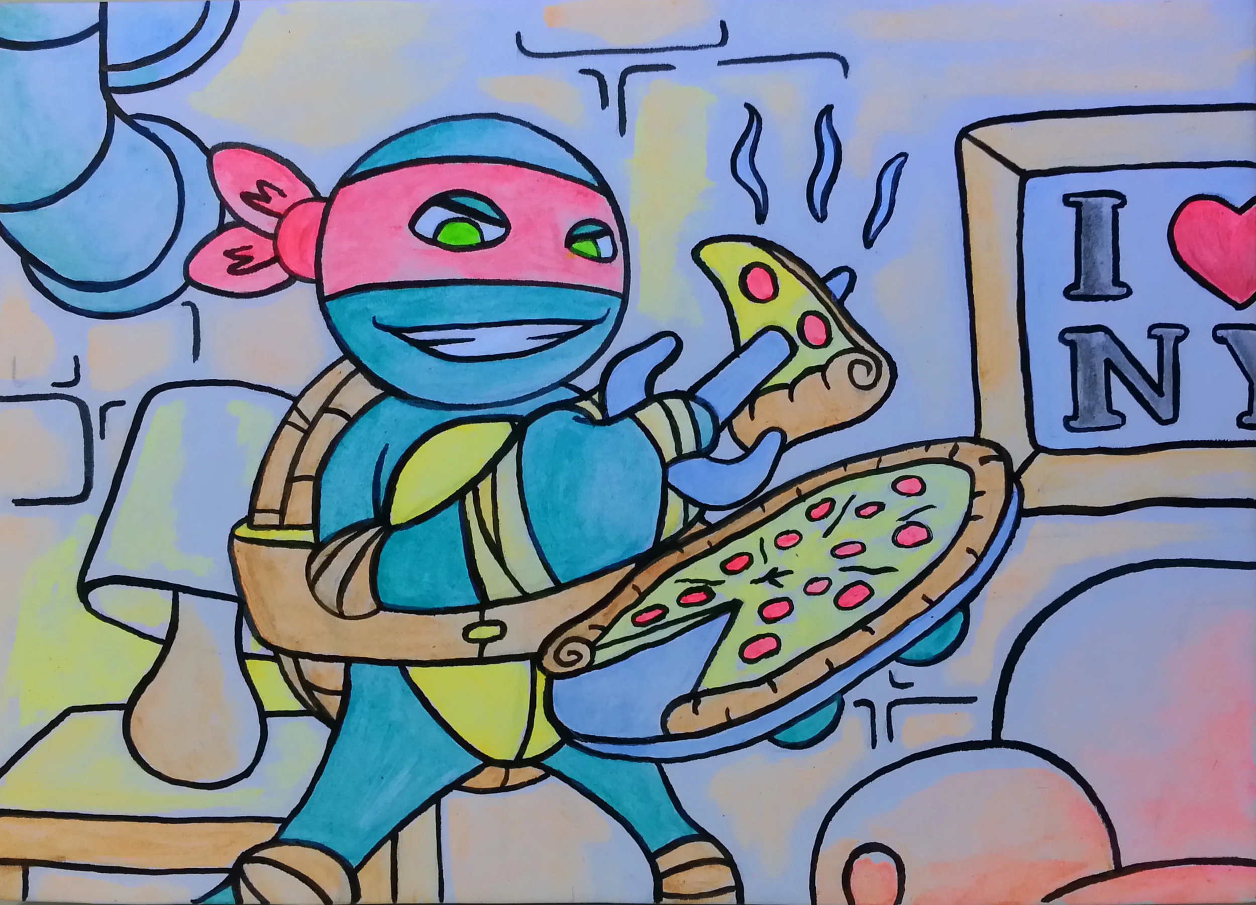 "Raphael is Cool, but Rude" 5" x 7" acrylic & ink on matteboard