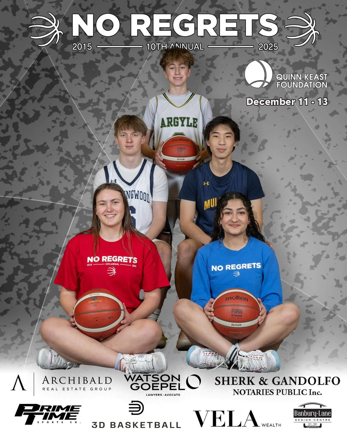 ONE WEEK COUNTDOWN STARTS NOW! 💥 

Our TENTH annual No Regrets Basketball Tournament is just a week away! Spirit Games will be hosted at all venues (Argyle, Carson Graham, Collingwood, Handsworth, Mulgrave, and West Van) on Thursday, December 11. 

