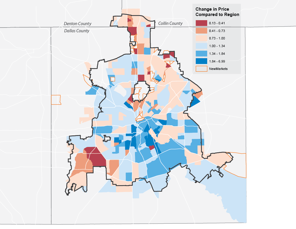  Change in Median Sales Price by Census Tract, Dallas, 2010-2015 (NTREIS) 