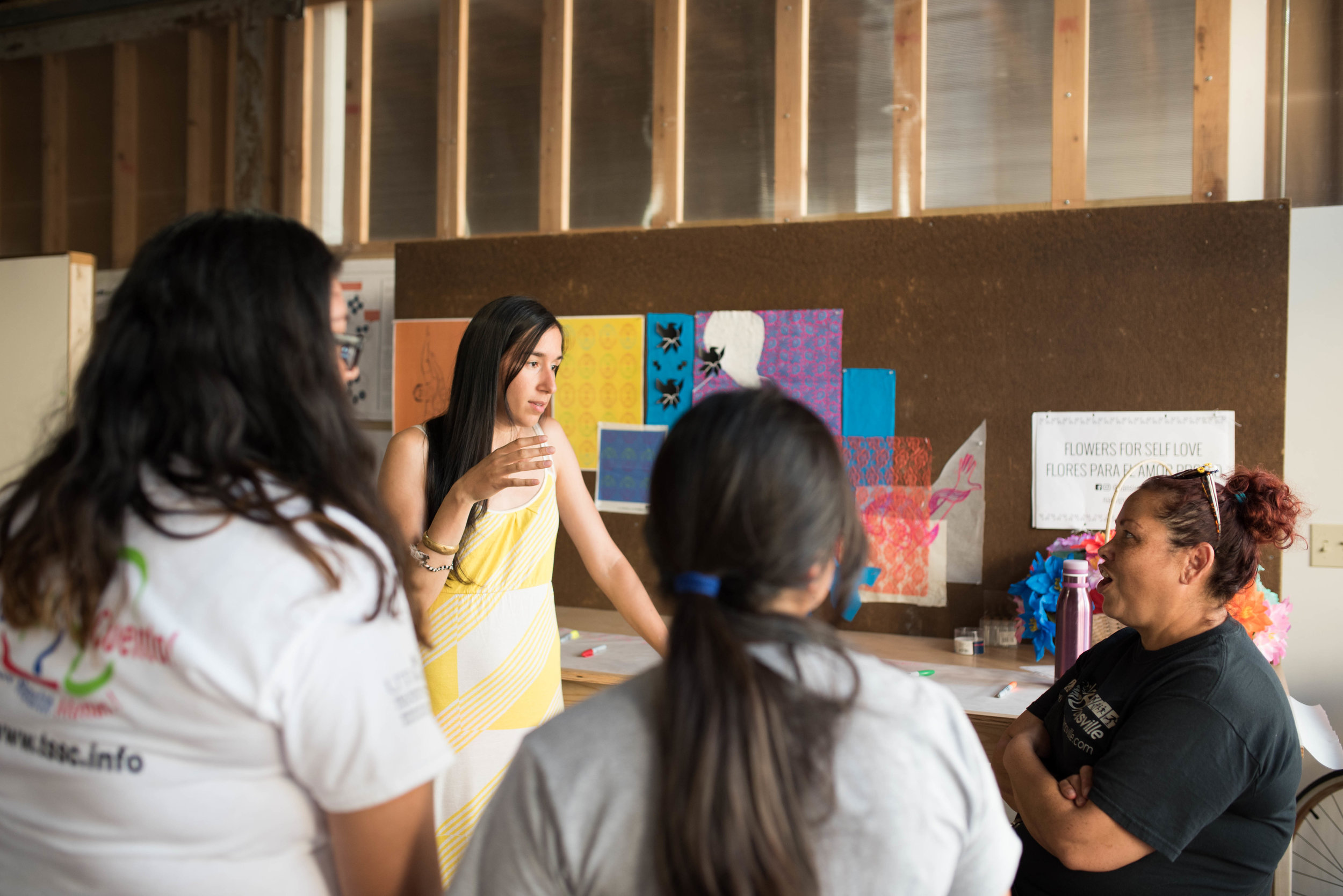 Nancy Guevara (center) speaking with an attendees at Playing with Production, Photo by Tom Hill
