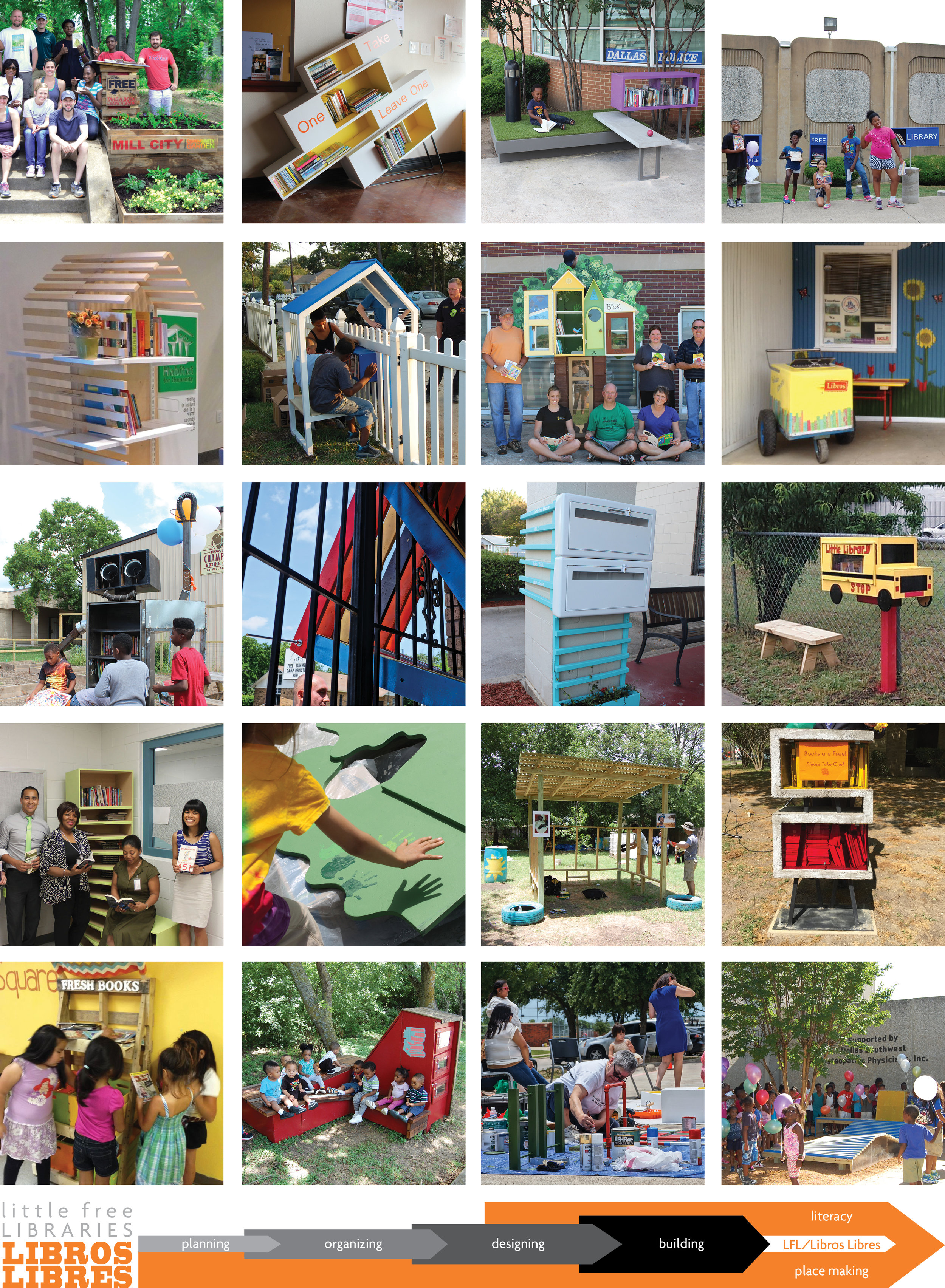 Images of all 20 Little Free Libraries designed under the Little Free Library/ Libros Libres program since 2014