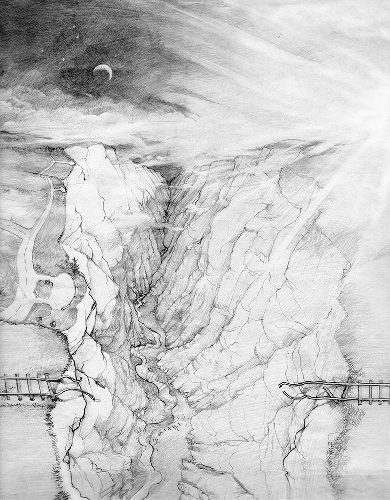 Here is a pencil drawing thinking about lost communion twixt night and day