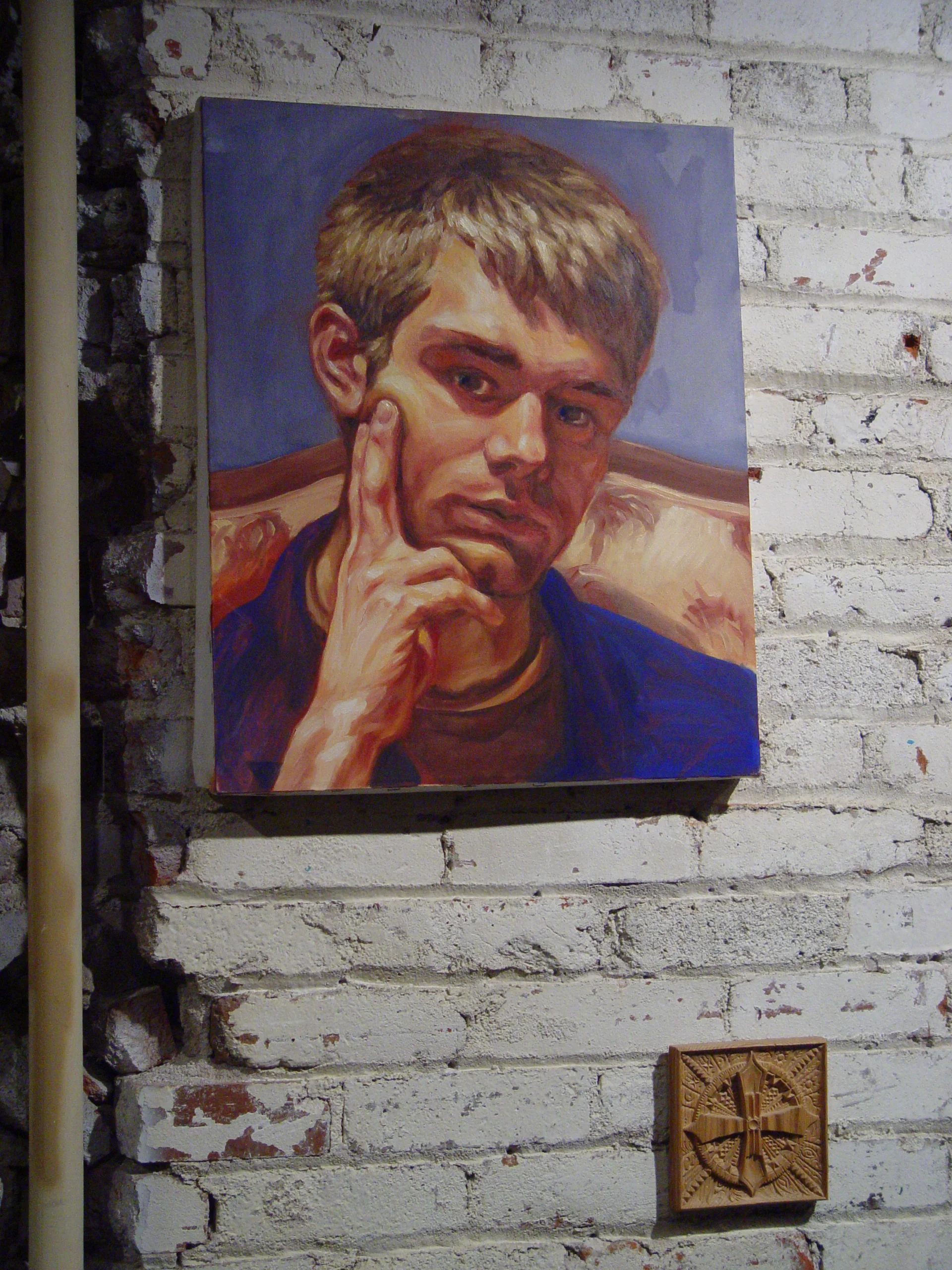  Jeremyah’s self portrait done in the late 1990s, and a small wood “chip” carving done as a holiday gift for his parents…early 2000s [LW] 