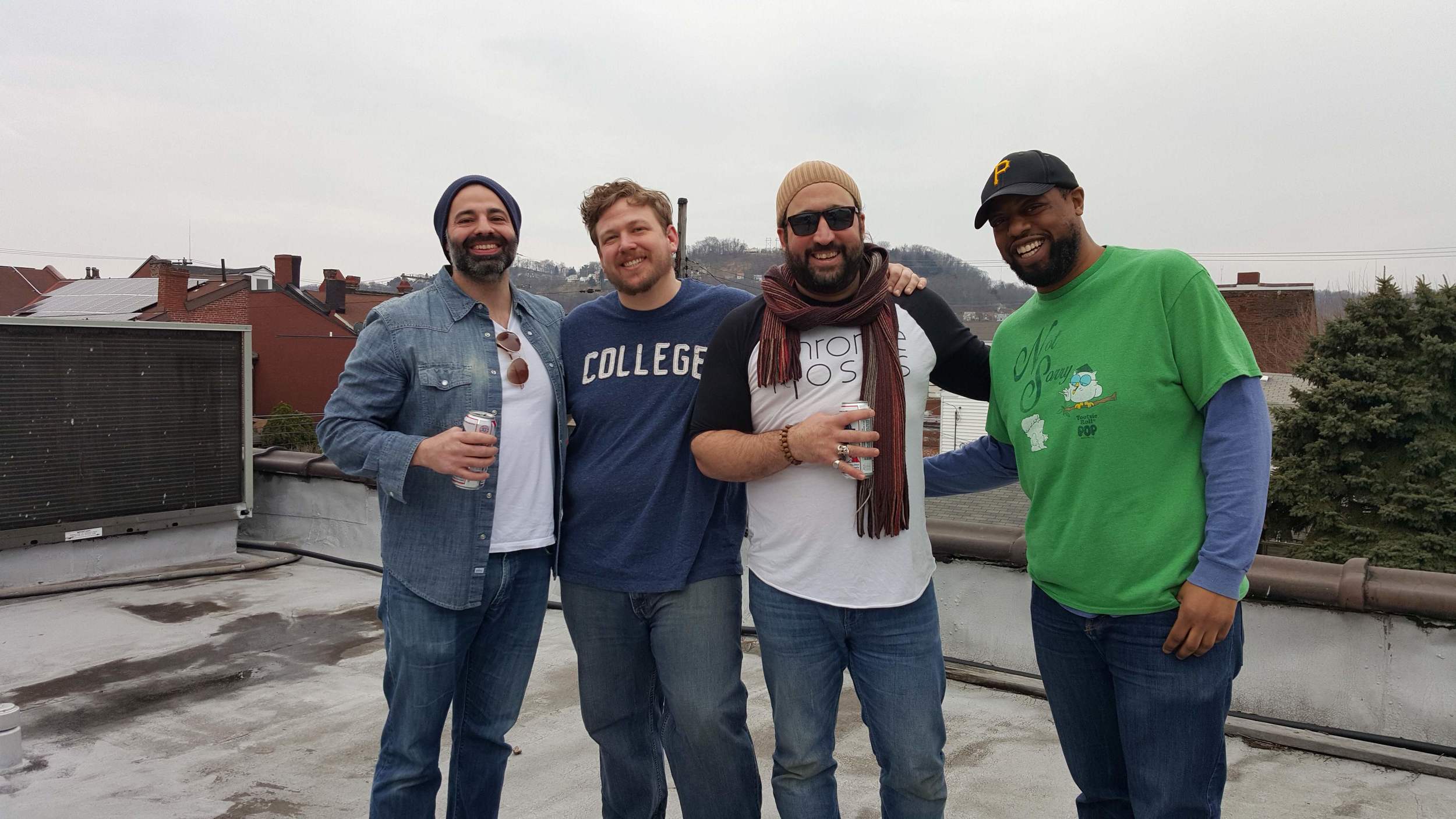 Joey, Garrett, TJ, and Clarence on the roof of the former Sky-lounge.