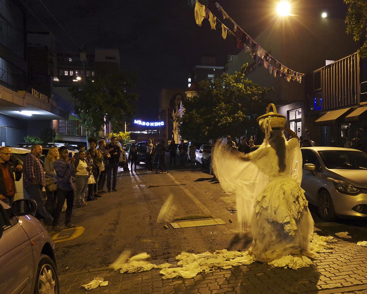 Nondumiso Msimanga - a two-time survivor of rape, performed in a white dress made up of panties