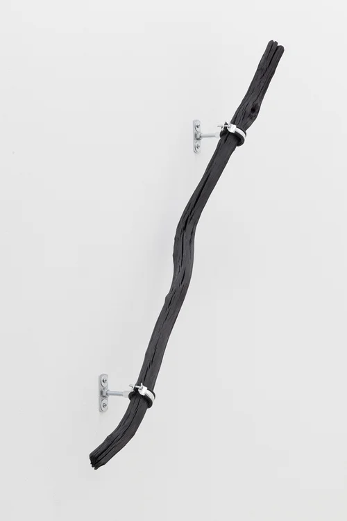 LINE_3 , 2014, 100 cm Binchōtan - white charcoal, water pipe mounts