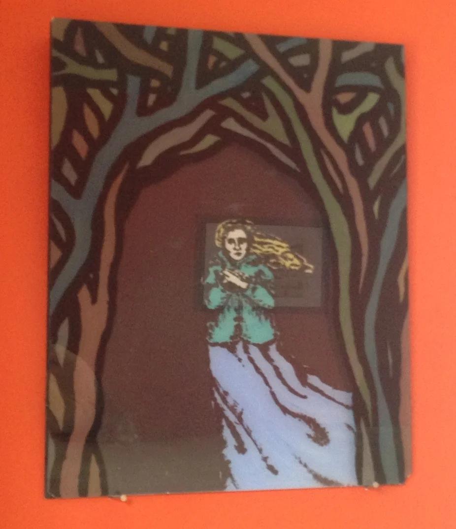  This is actually two sheets of clear acrylic - the trees are painted on the (back of the)&nbsp;front&nbsp;sheet and the girl is painted on the (back of the)&nbsp;back sheet. 