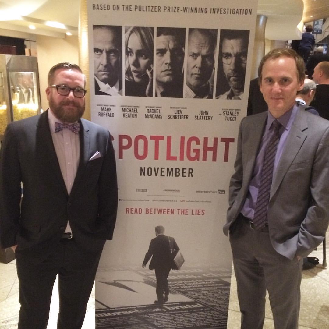 Me (Michael Cyril Creighton) and Neal Huff who play Joe Crowley and Phil Saviano, respectively, in Spotlight. 