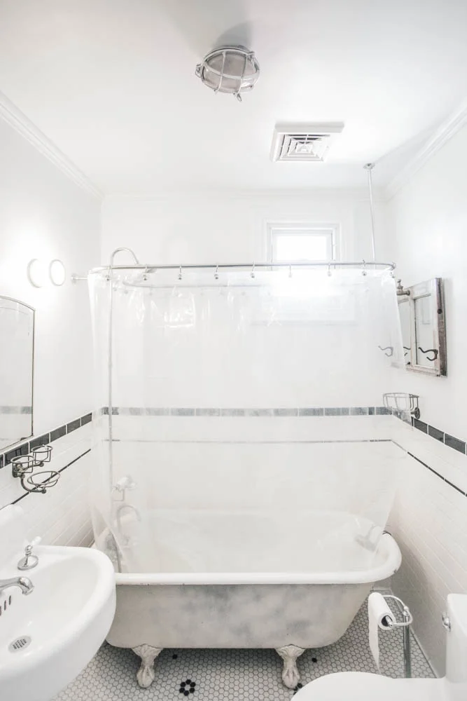 The Bowler's bathroom features a vintage clawfoot tub.