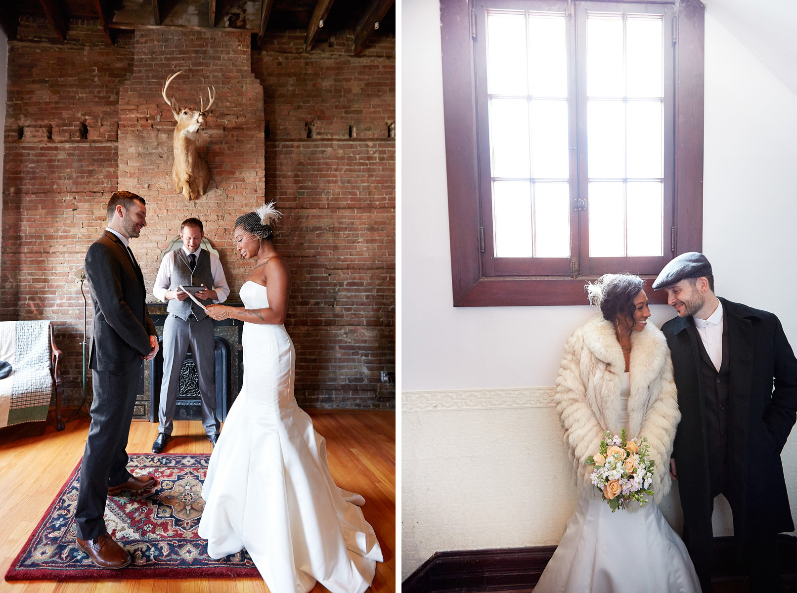 Sabrina declaring her love in the Top Hat suite. The happy couple in the hallway of The Milliner