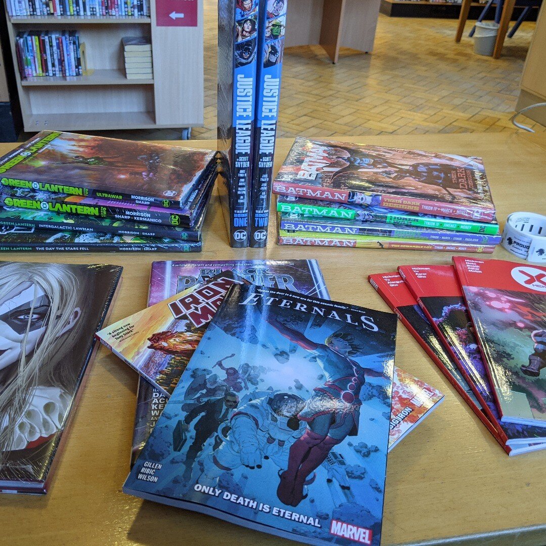 No better way to start a week than with my desk covered in new comic books!
.
We've got Batman, Green Lantern, The Justice League, Eternals, X-Men, and more!
.
#comicbooks #schoollibrary #newbooks