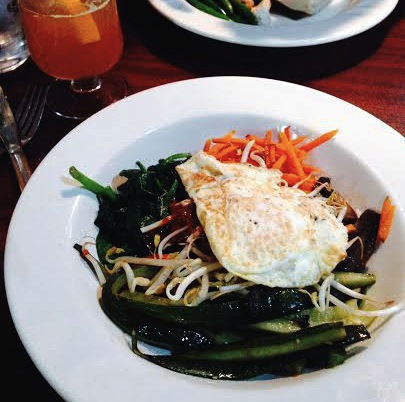 Dinner at Old Crown: The vegetarian bibimbap, a Korean dish of saut ée d veggies with a fried egg on top. Photo by Jaclyn Garver. 