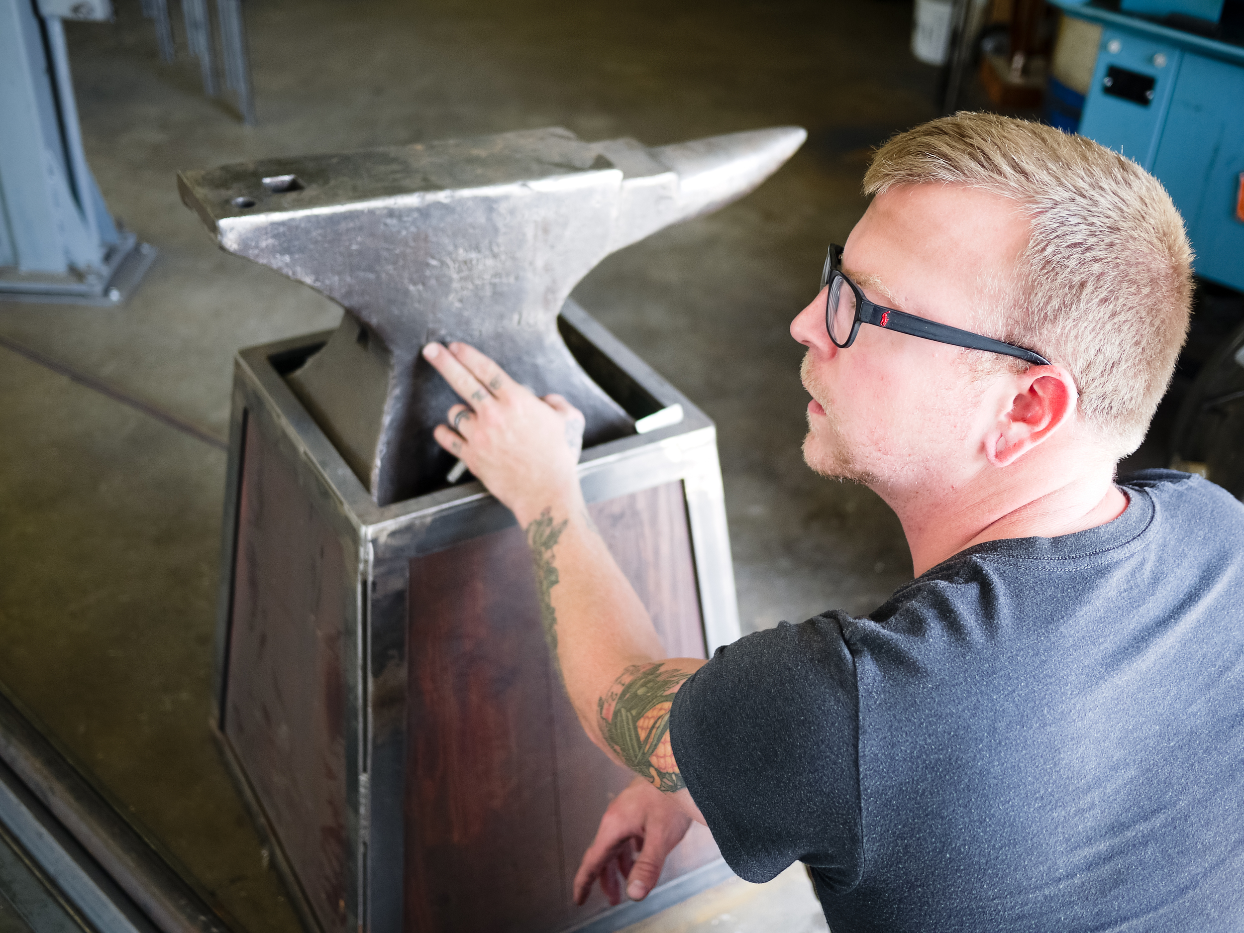 "This is my baby," Josh says of his anvil from the 1800s. 