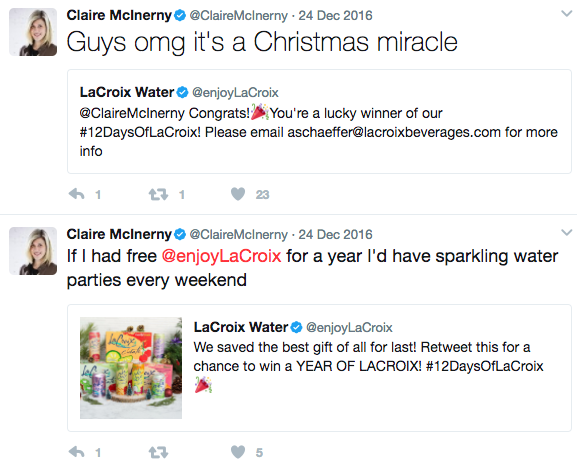 The Twitter exchange that made Claire a winner.