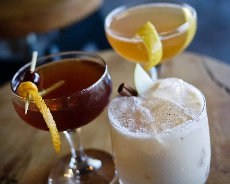 Clockwise from left: Nocino Manhattan, Nocino Sour, Nocino Milk Punch