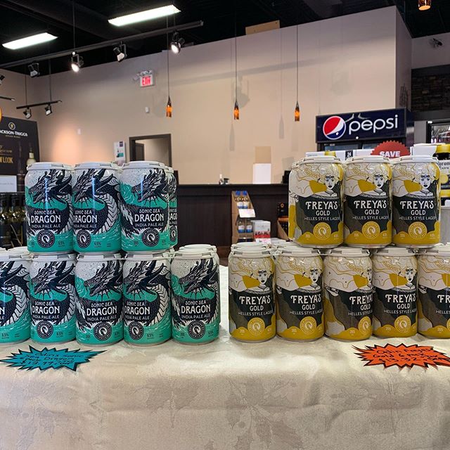 Good afternoon liquor friends! Today we are sampling @odinbrewing Sonic Sea Dragon IPA as well as the Freya’s Gold Helles style Lager. We will be sampling until 7pm. Cheers! 🍻
