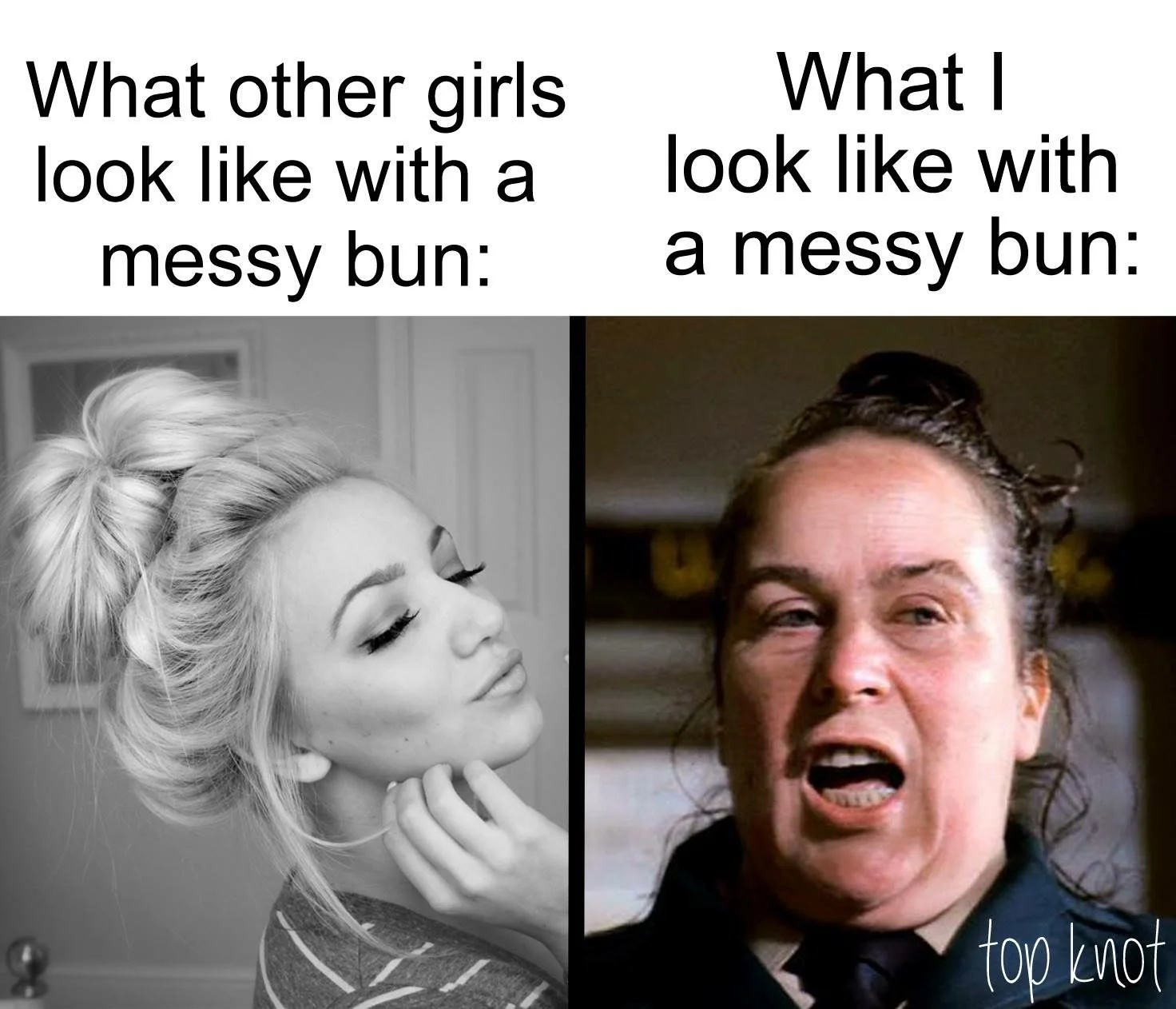 Possibly one of my favorite memes ever. I typically look like the right, but doing the curly girl method has helped me look just a tad bit more like the left :)