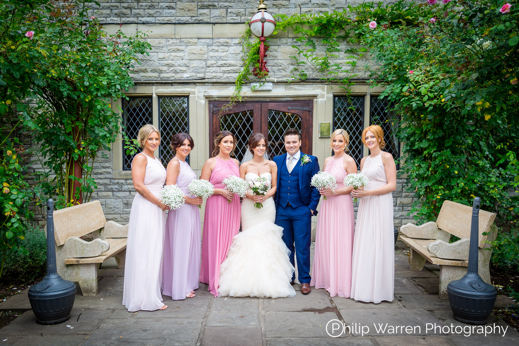 Bridal Party With Bridesmaids Bride and Groom
