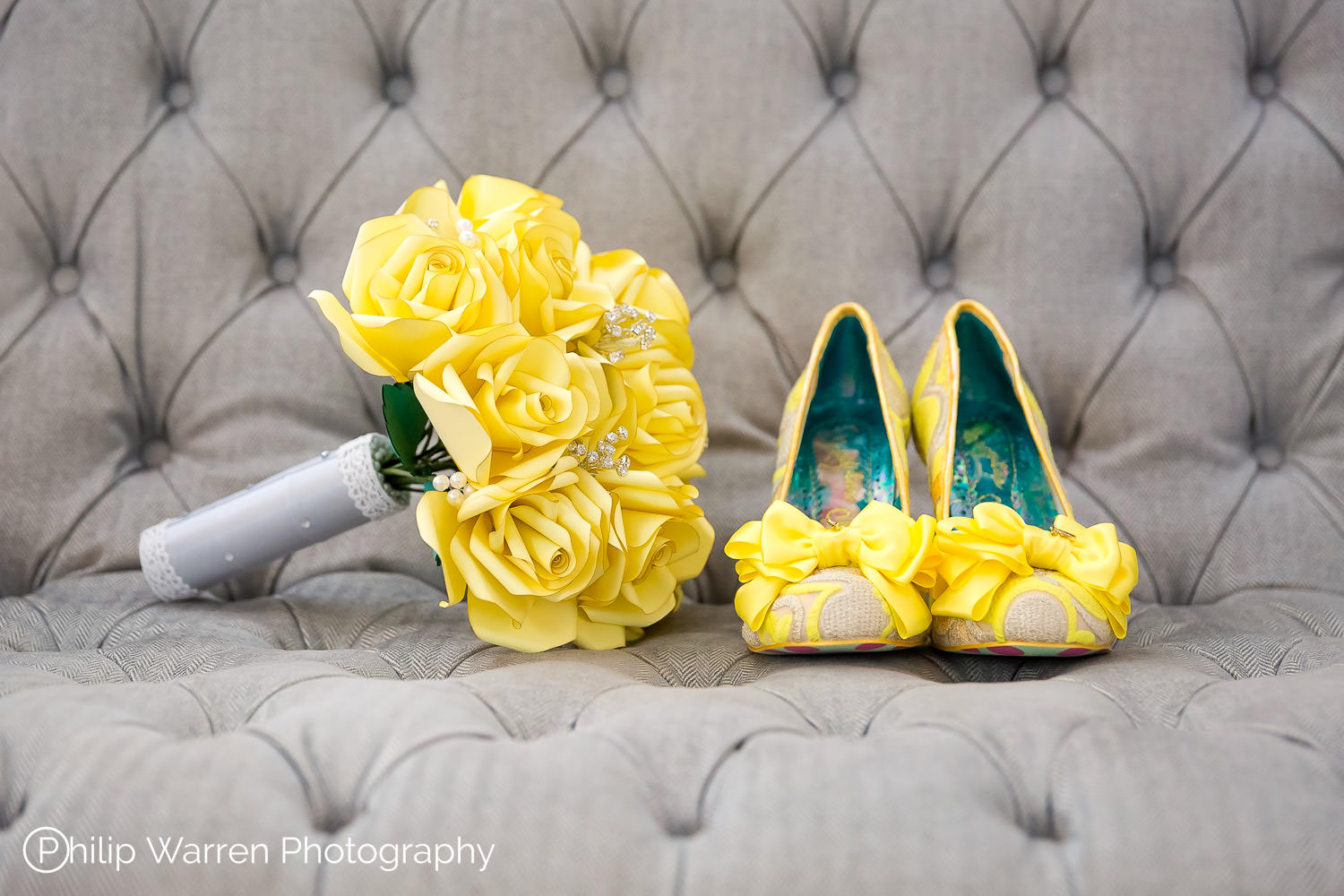 irregular choice yellow wedding shoes and flowers