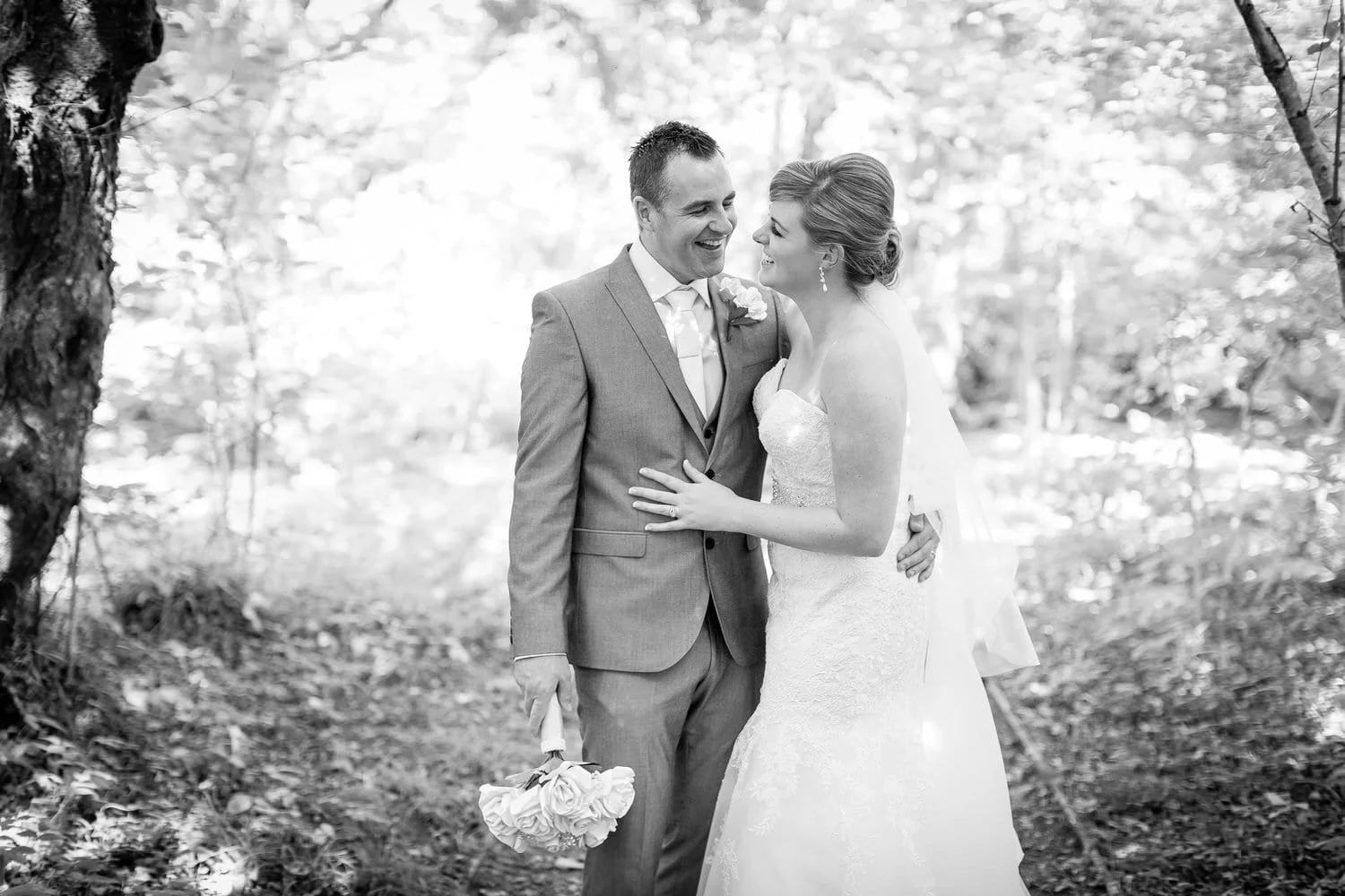 Natural photos of bride and groom at Bryngarw House