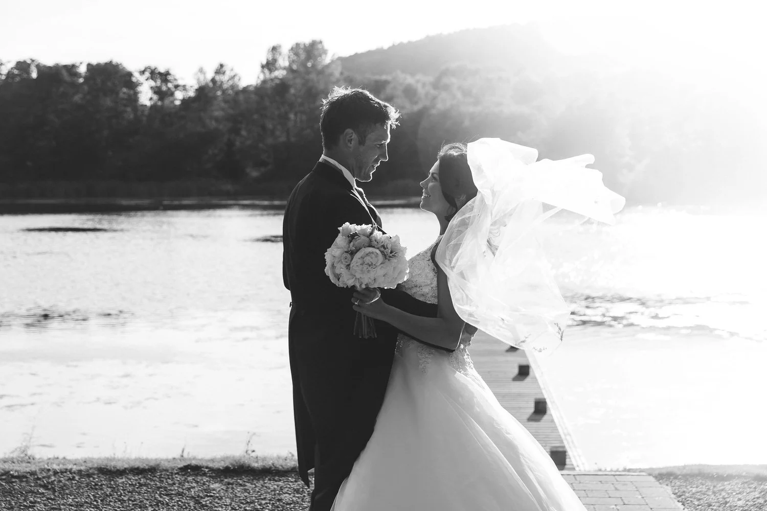 black and white photo on jetty at hensol castle