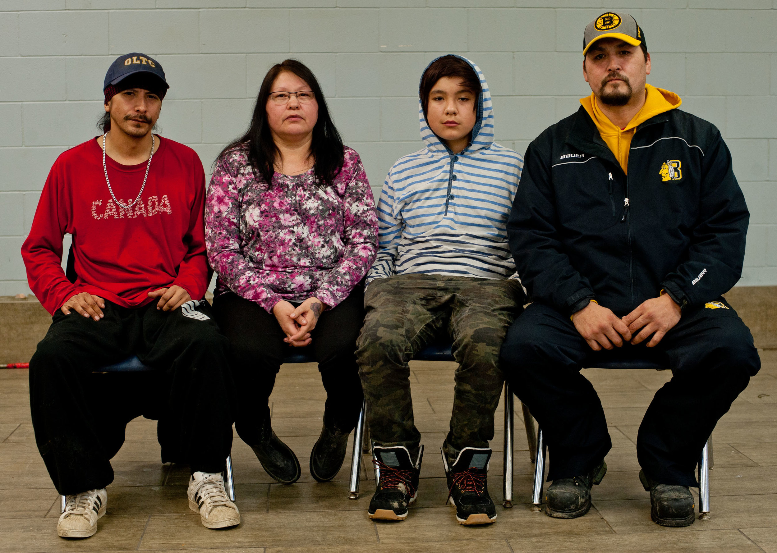 From left to right: Violet's son Darren Heathen, her sister Ruby Whitstone, Violet's youngest son Levi Heathen, and her oldest surviving son, Jeff Heathen. Photo by James Wood/Meridian Booster/Postmedia Network