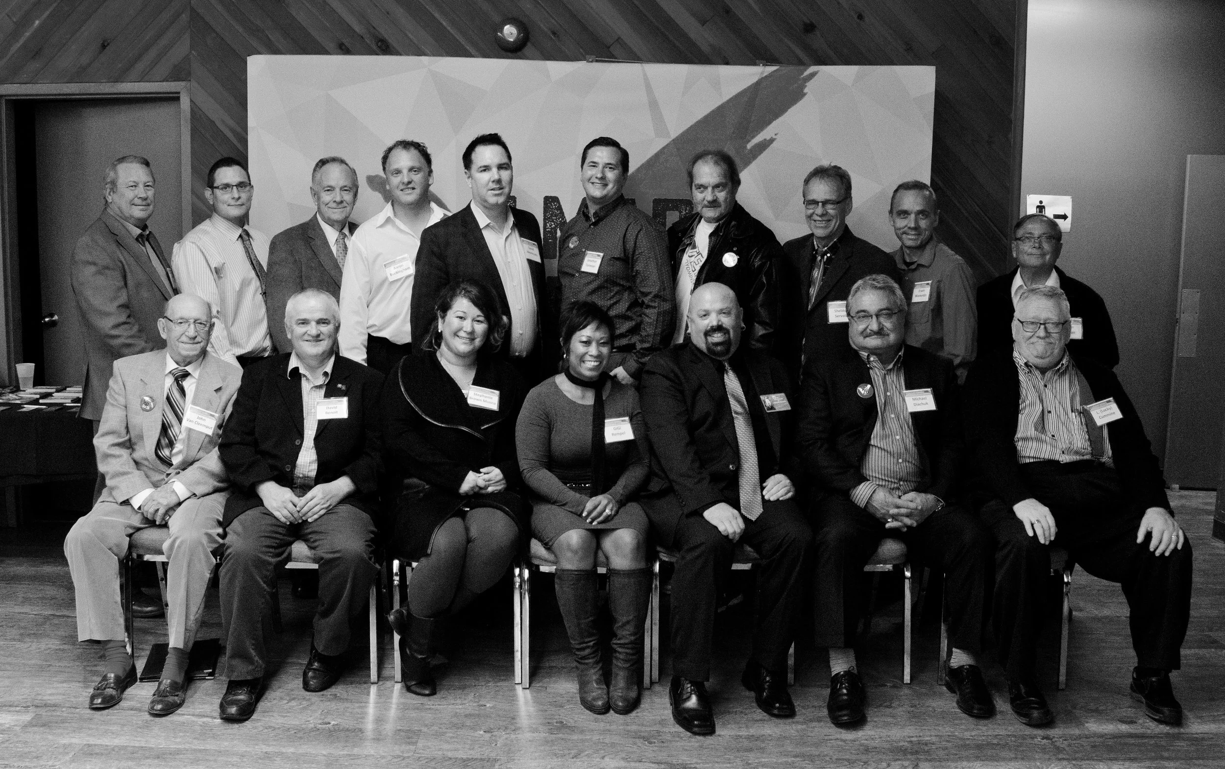 The full slate of council candidates sat for a group photo at the end of the event. Only six people here made it onto council.