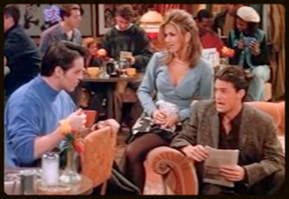 Joey comes to Central Perk to tell his friends about a possible acting job.