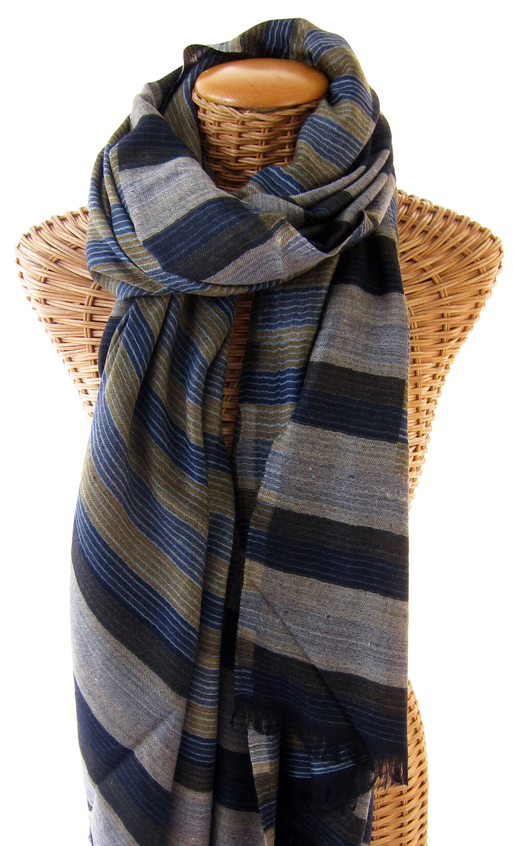 Gray, Blue, Black & Gold Oversized Wool Blanket Wrap — Pashminas &