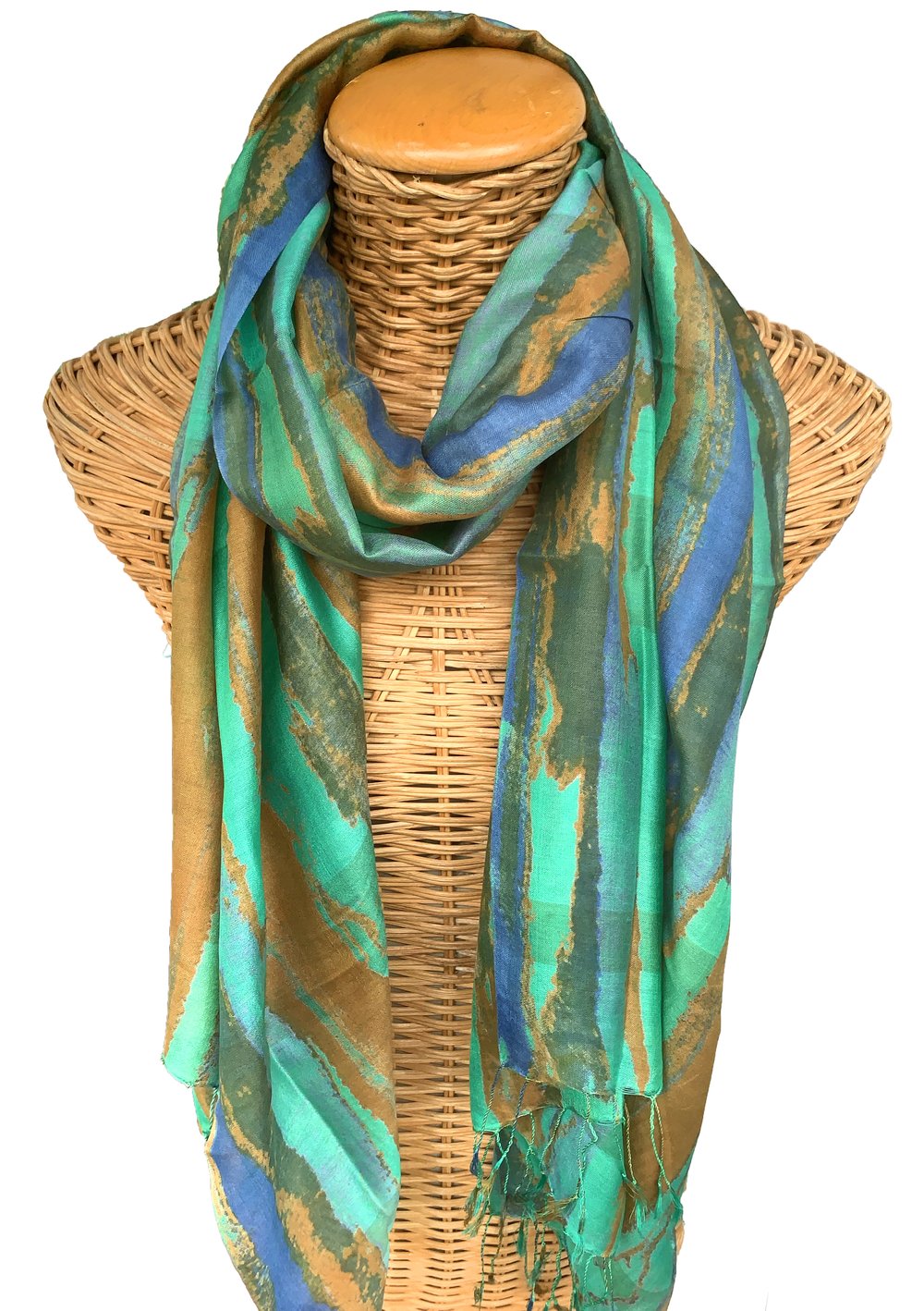 Blue, Brown, & Green Stripe Small Mulberry Silk Scarf — Pam's