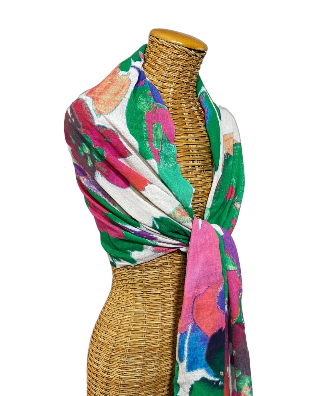 Silk crepon fuchsia scarf with floral design