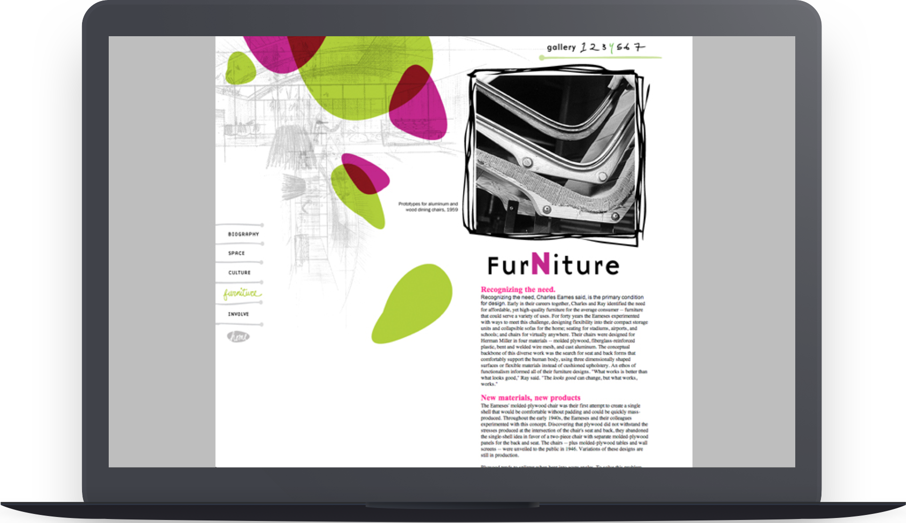 Using graphical motifs derived from the visual language of the Eames themselves and simple HTML, the site attempts to deliver the content directly, but with the couple's unique style.