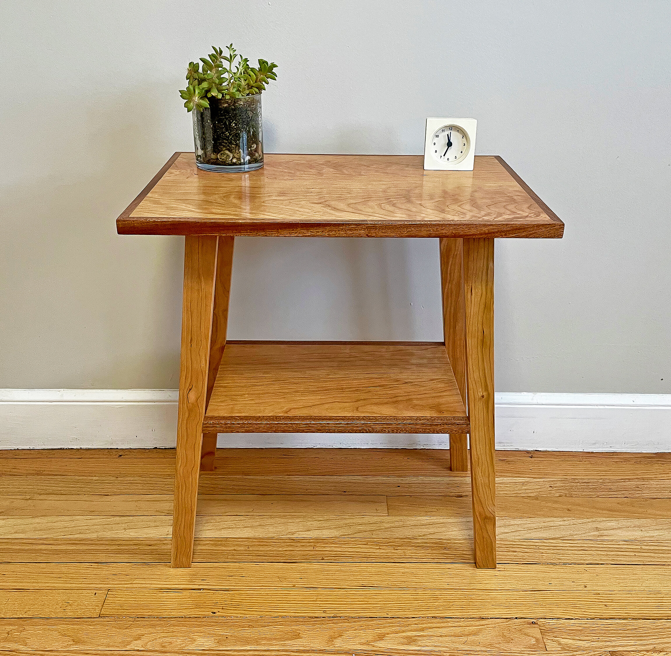 $460 - End table, curly cherry/sapele