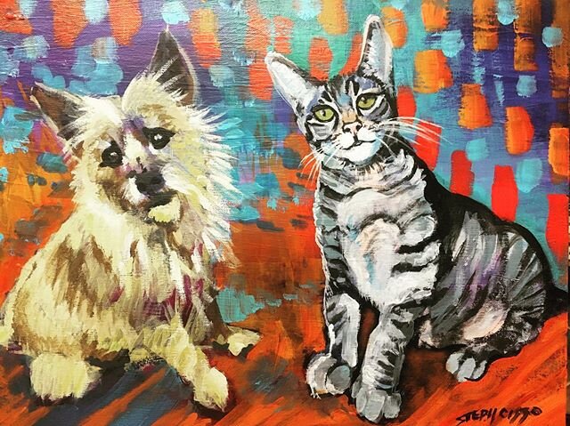 #petportrait of Bessie and Aster #petcare #acrylicpainting #animalart  Taking commissions for pet portraits while supplies last. All proceeds go to the walkers of @superstepsdogwalking dm for more info!