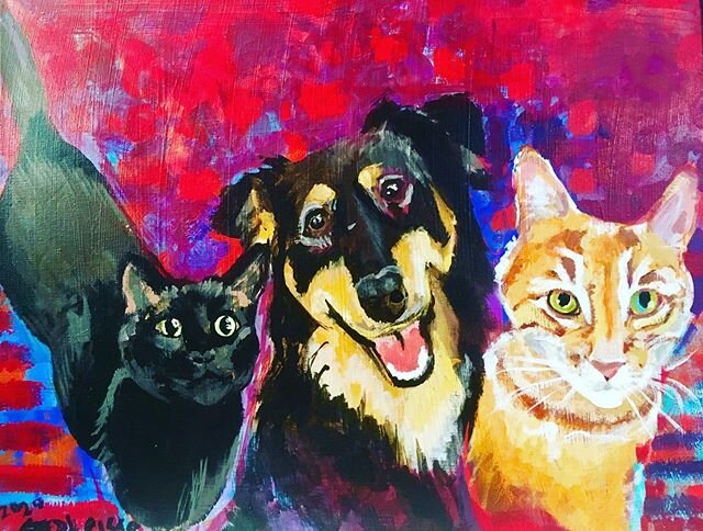 #petportrait of Olive, Zoey, and Opie! #petcare #acrylicpainting #animalart  Commissions available! Dm for more info. Local delivery available (west Philly)