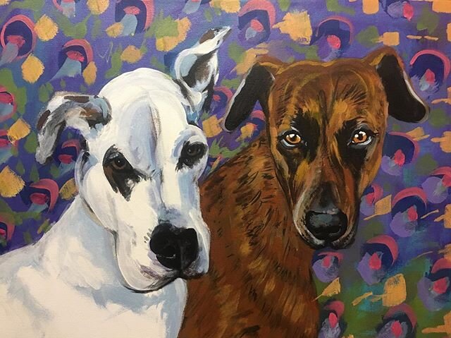 Lychee and Frankie! Get in touch if you&rsquo;re interested in a commissioned painting!..........................................
.
.
.
#acrylicpainting #petportrait #dogportrait #petpros #dogwalker