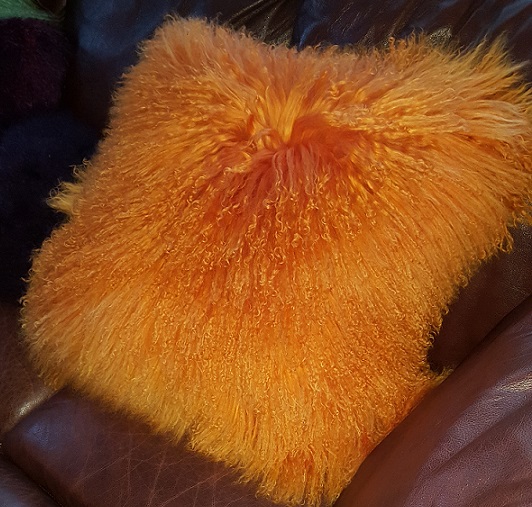 Real Tangerine Orange MongolianTibetan Lamb Fur Pillow New made in USA cushion 