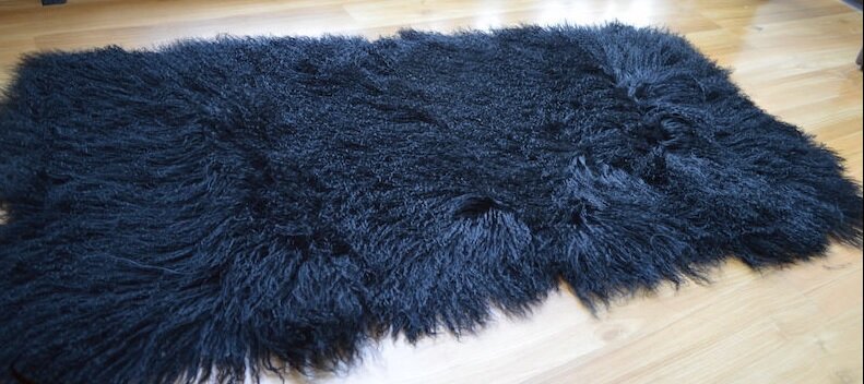 Blue Mongolian Sheep Skin Rug Size ~ 38 X 22 inches Tibetan Lamb