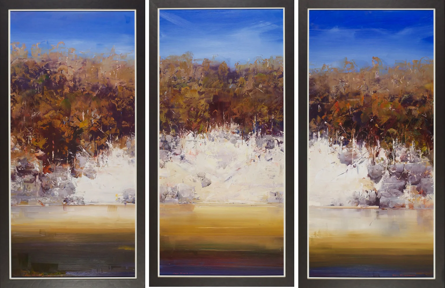 #13792 Ken Knight Escarpment Lake Jindabyne (tryiptych) 107cm x 54cm(each pannel) 