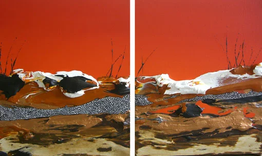 Redder Earth (diptych). 30 x 50cm (x2). Mixed Midea.