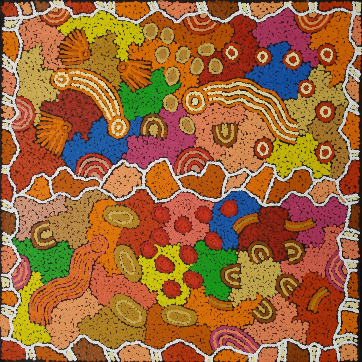 #10170. Damien and Yilpi Marks. My Country. 101cm x 101cm. Was $2800 Now $1680
